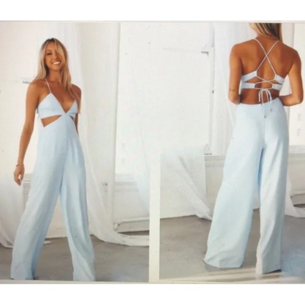 Hello Molly Strut It Baby Blue Jumpsuit Size Large‎